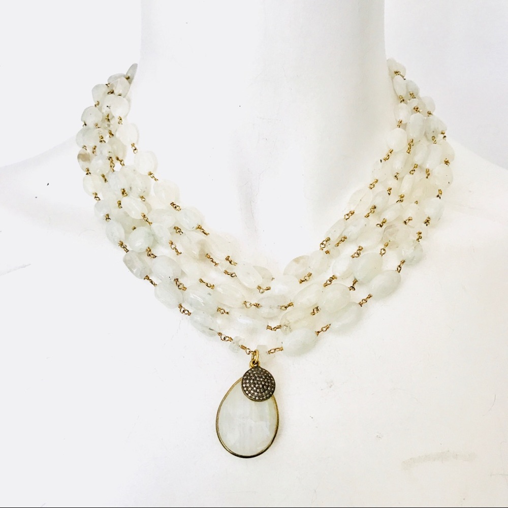 Moonstone Diamond Statement Necklace - image 4